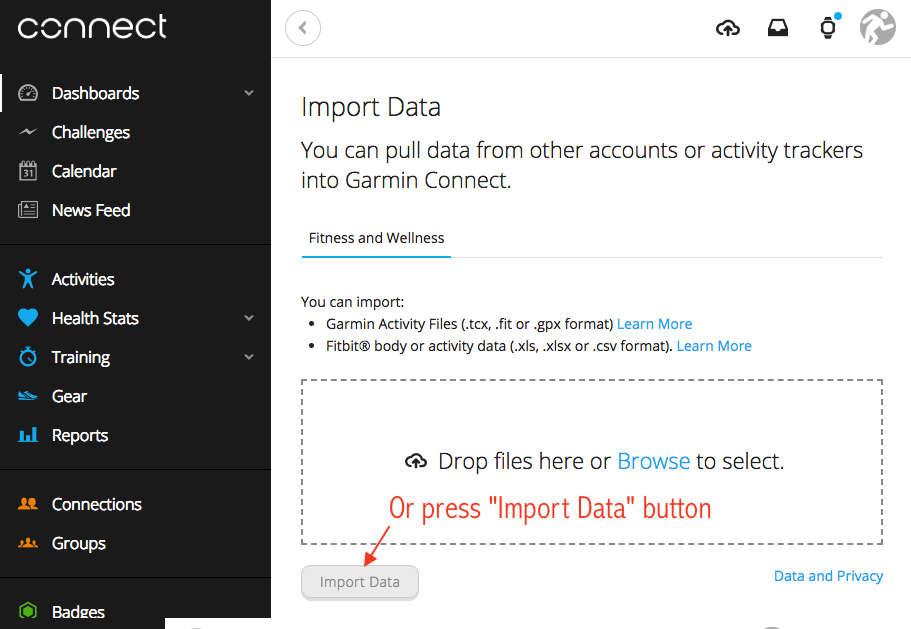 garmin connect export to garmin file